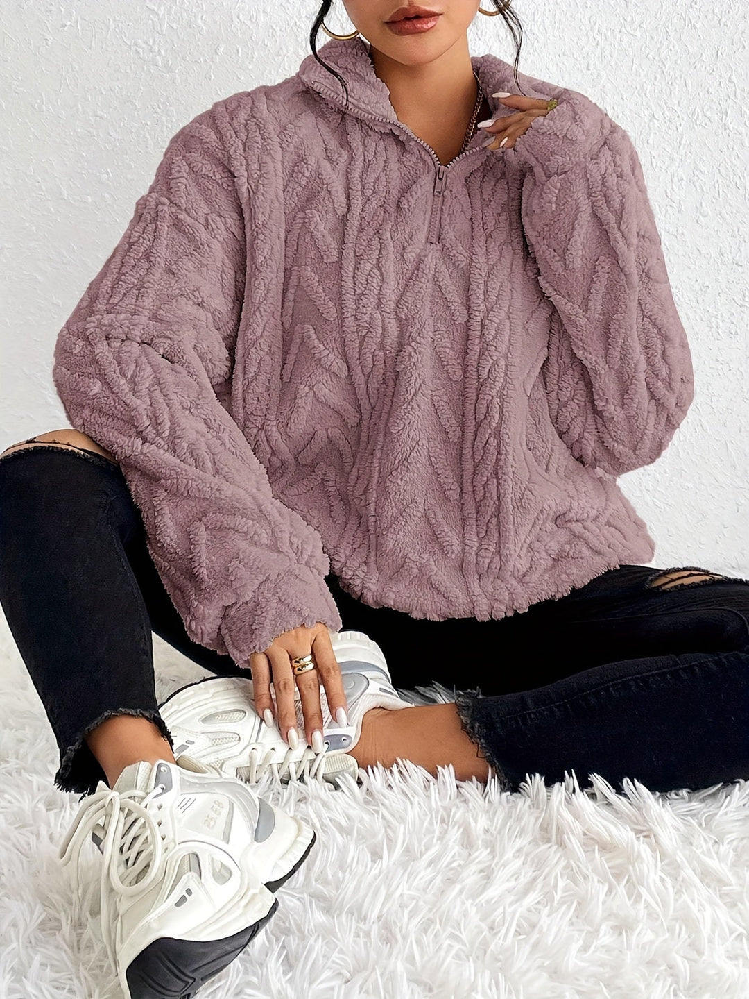 Olivia - Luxe Cable Knit Fleece Sweatshirt