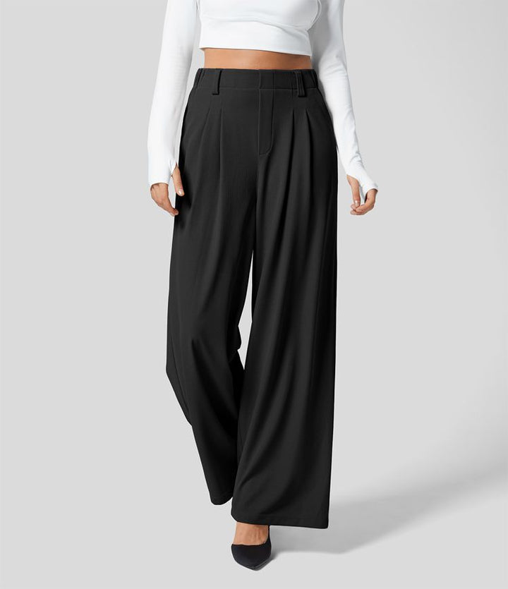 High Waisted Stretch Pants™ - Waffle Texture and Wide Legs