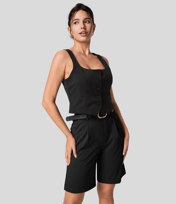 Bermuda Shorts™ - High-waisted shorts with pleated side pockets