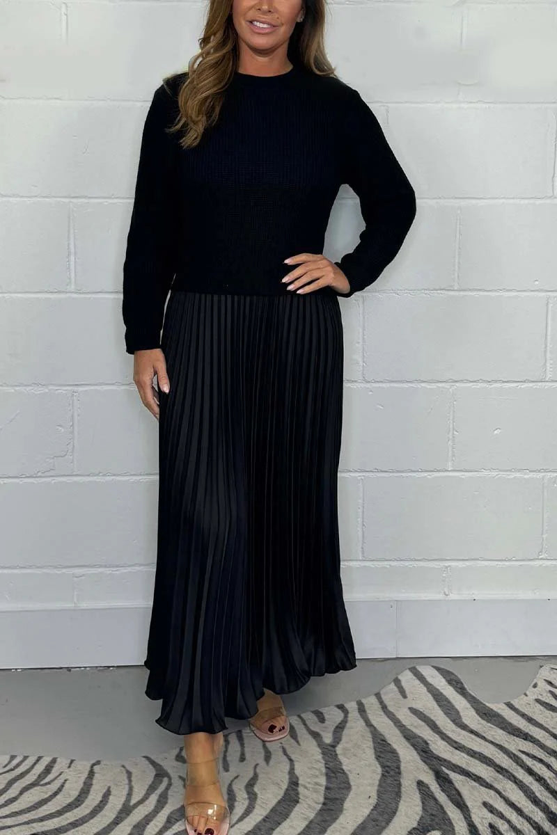 Women's solid Long Sleeve Jumper & Pleated Bottom Dress