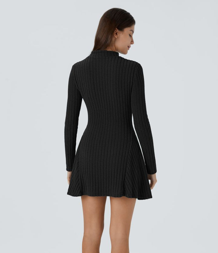 Casual Ribbed Mock Neck Mini Dress