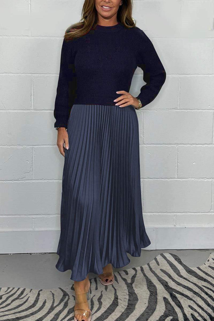 Women's solid Long Sleeve Jumper & Pleated Bottom Dress