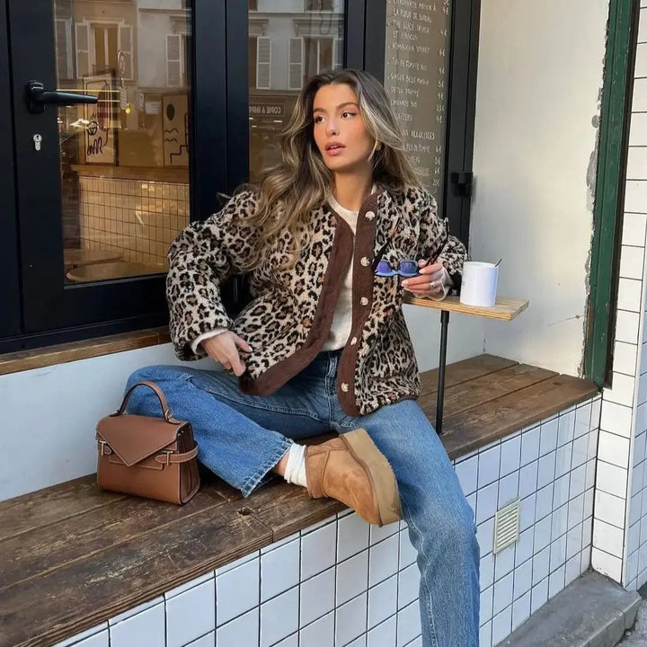Bramley Women Leopard Print Wool Winter Jacket with Pockets