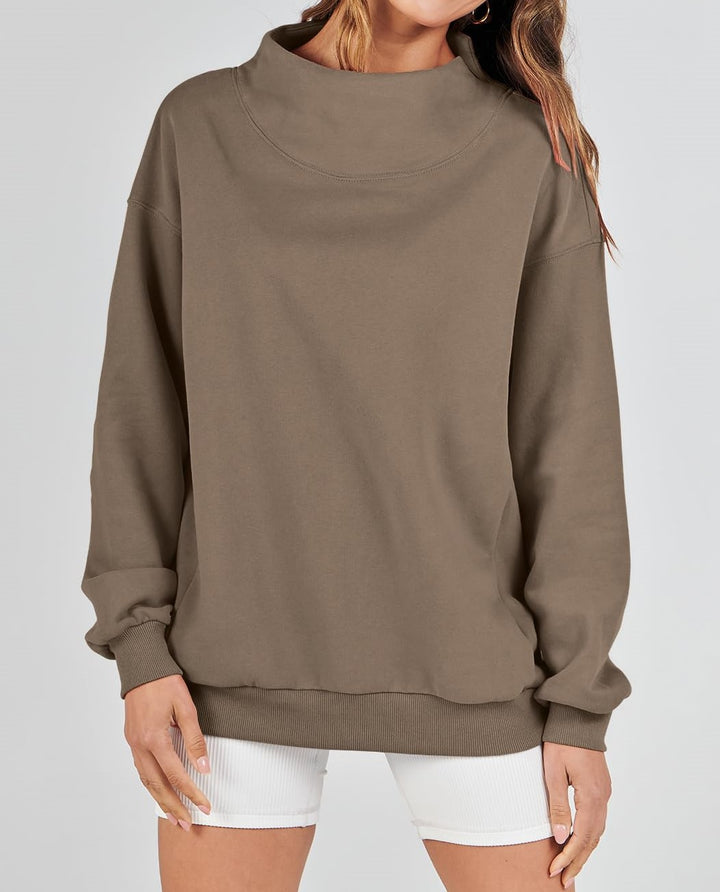 Women's Slit Mock Neck Oversized Sweatshirt