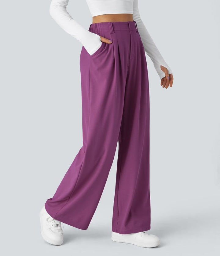 High Waisted Stretch Pants™ - Waffle Texture and Wide Legs