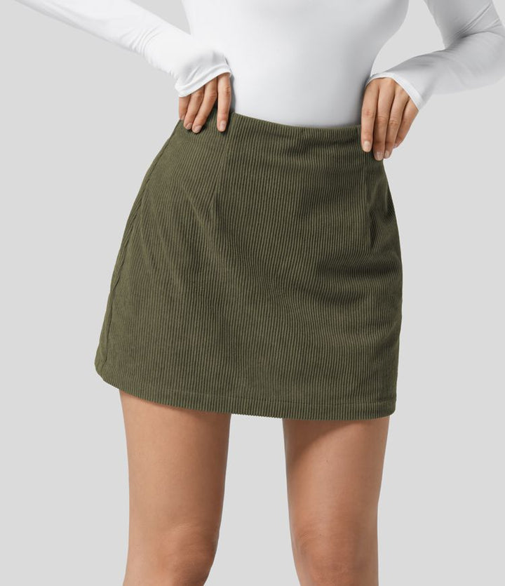 Performance Mini Skirt - Corduroy Fabric with Hidden Shorts and Zip