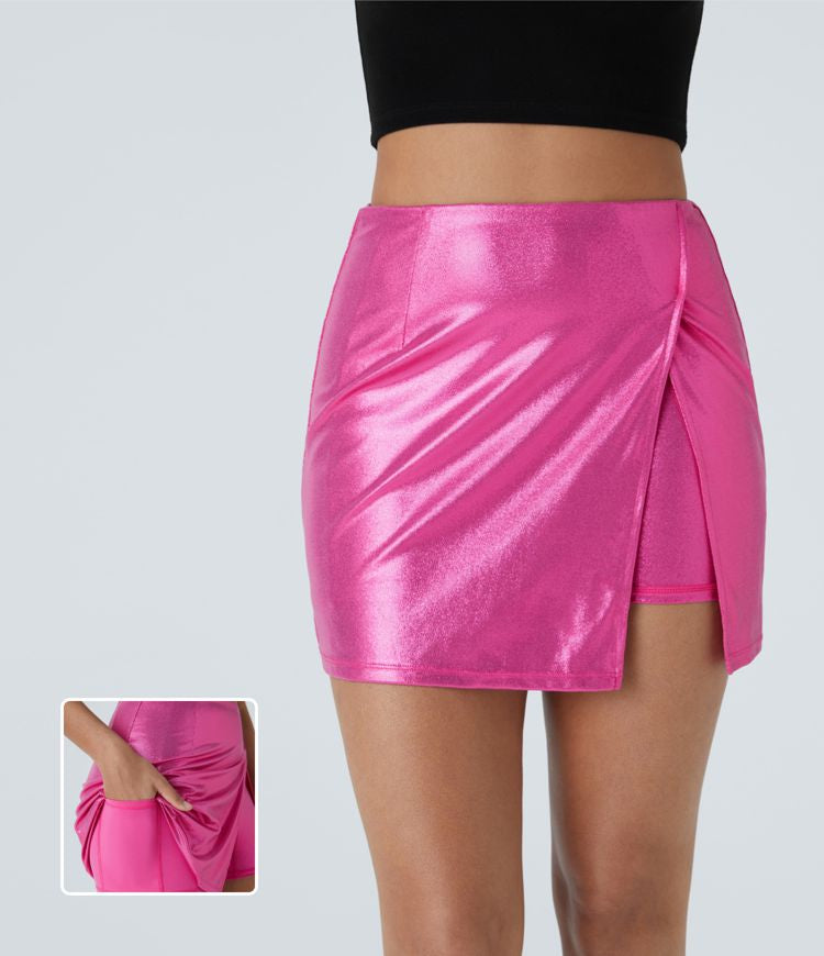 GentlyChic™ 2-in-1 Faux Leather Mini Skirt with High Waist and Slit Hem