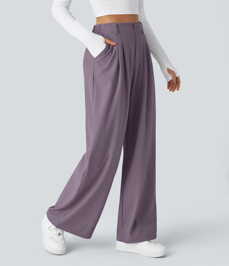 High Waisted Stretch Pants™ - Waffle Texture and Wide Legs