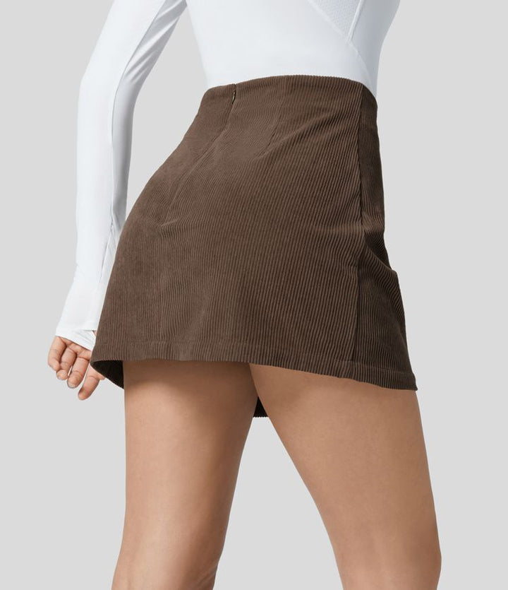 Performance Mini Skirt - Corduroy Fabric with Hidden Shorts and Zip