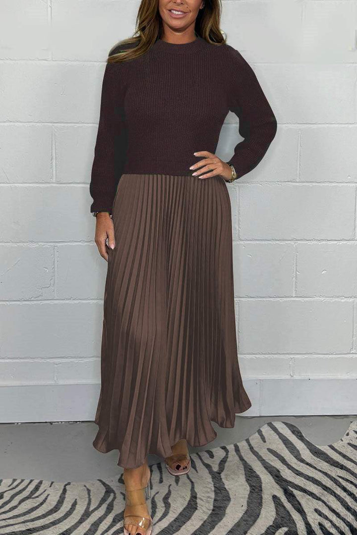 Women's solid Long Sleeve Jumper & Pleated Bottom Dress