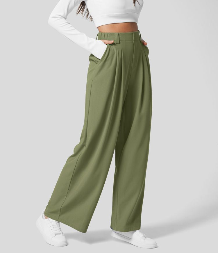 High Waisted Stretch Pants™ - Waffle Texture and Wide Legs