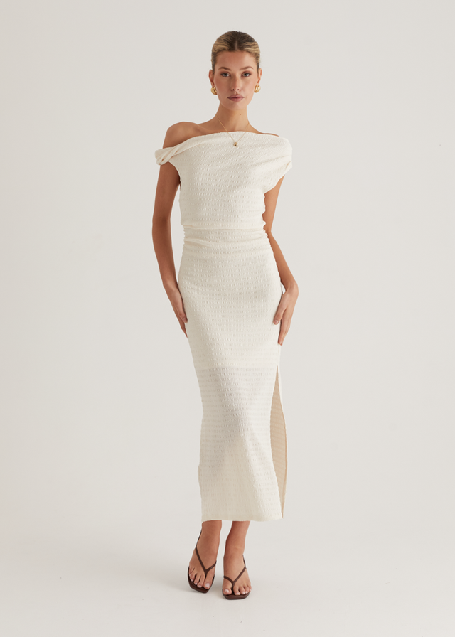 Archie One Shoulder Midi Dress - White