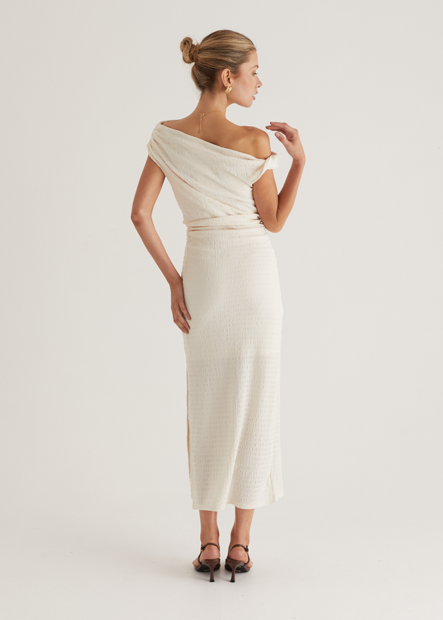 Archie One Shoulder Midi Dress - White