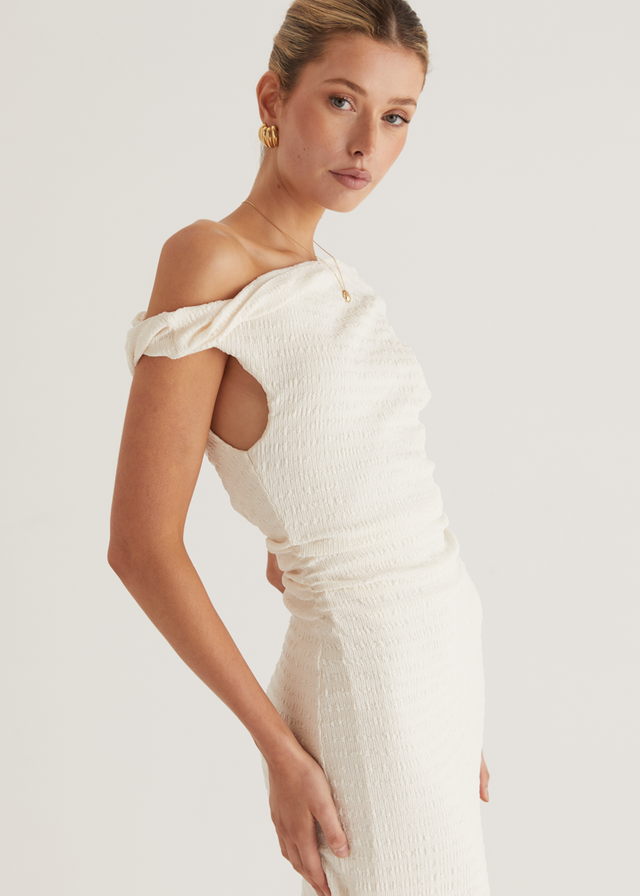Archie One Shoulder Midi Dress - White