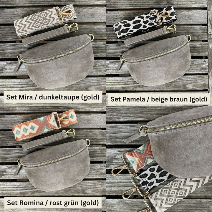 Avery Plush Leather Belt Bag Set for Women - Dark Taupe