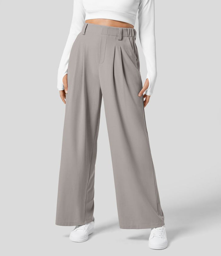 High Waisted Stretch Pants™ - Waffle Texture and Wide Legs