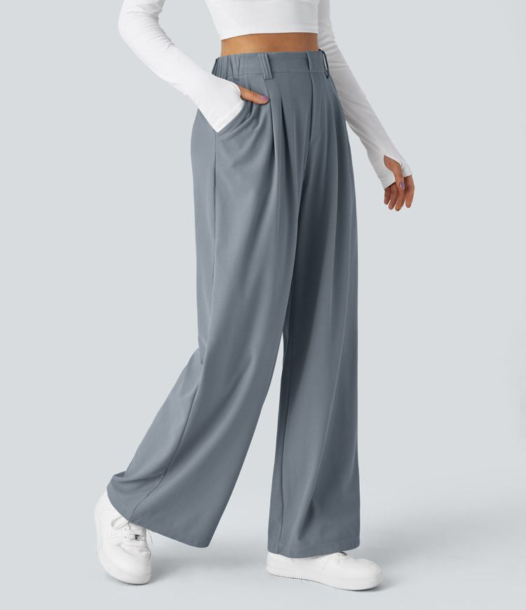 High Waisted Stretch Pants™ - Waffle Texture and Wide Legs