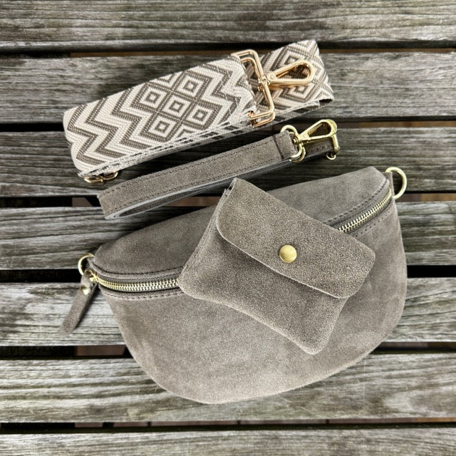 Avery Plush Leather Belt Bag Set for Women - Dark Taupe