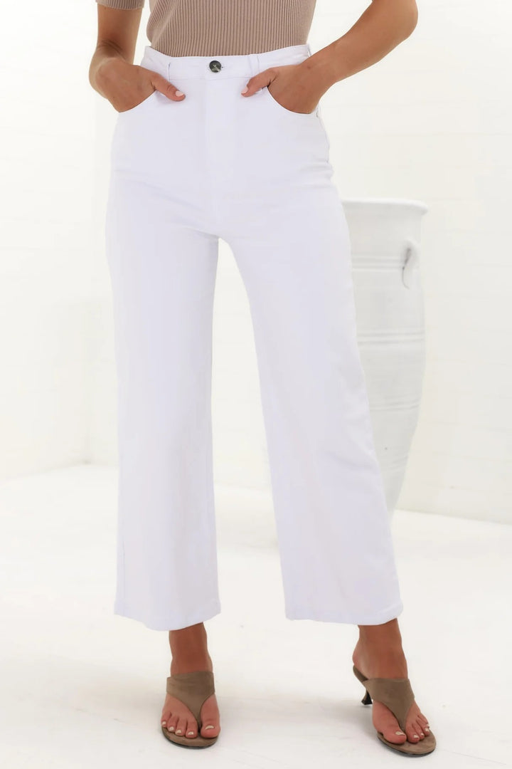 Harlan Jeans - High Waisted Wide Leg Jeans in White