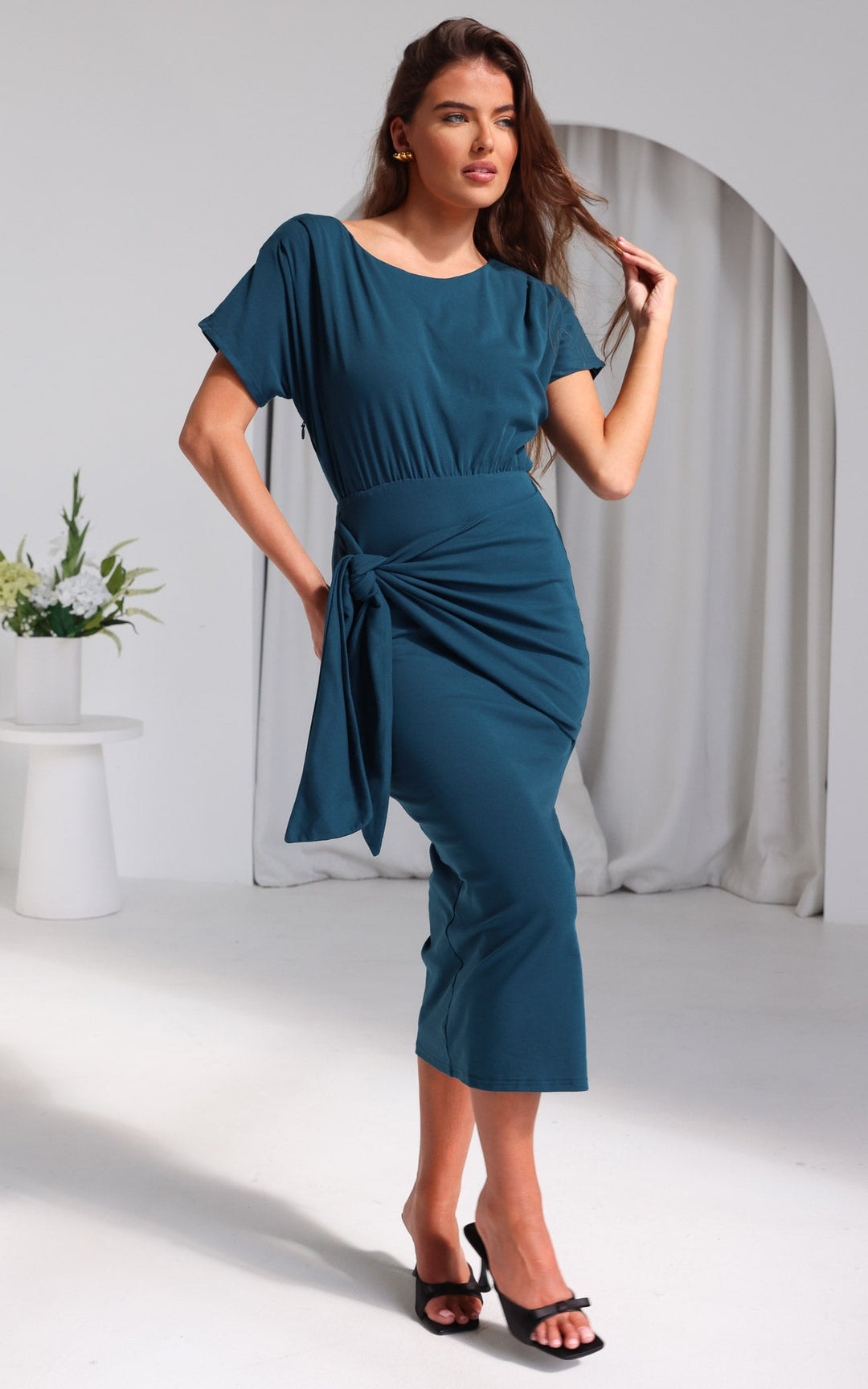 Kobe Short Sleeve Midi Dress - Teal Blue