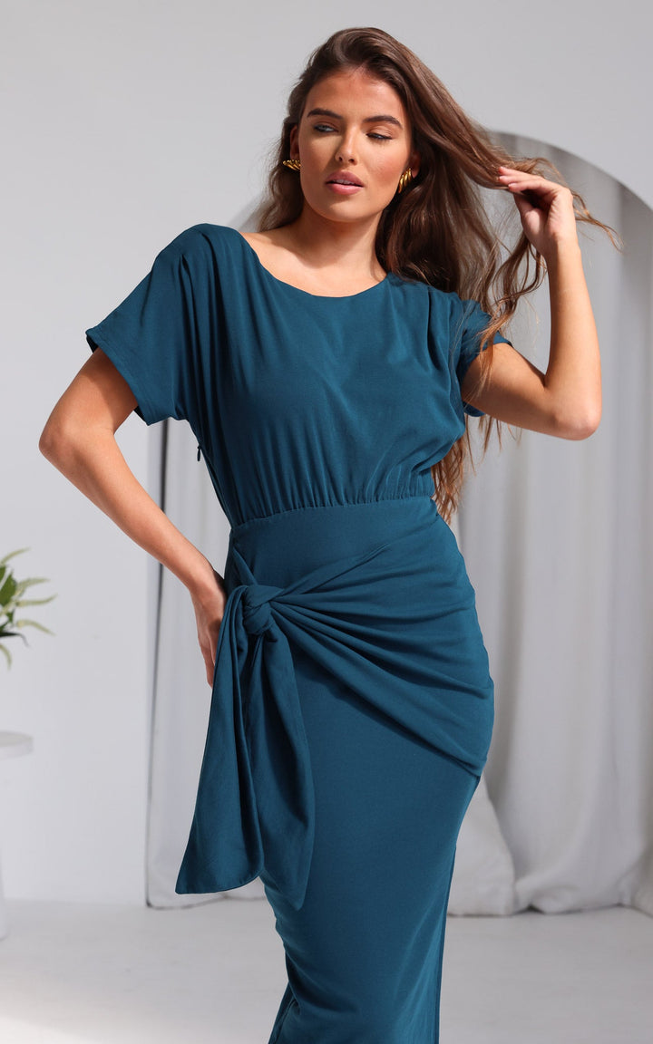 Kobe Short Sleeve Midi Dress - Teal Blue