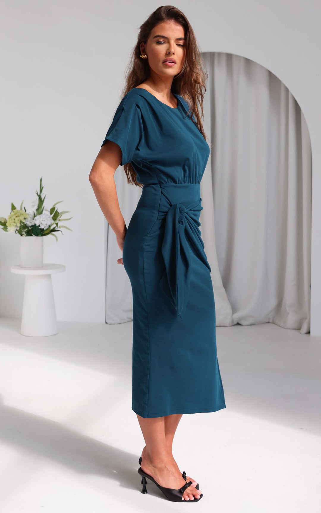 Kobe Short Sleeve Midi Dress - Teal Blue