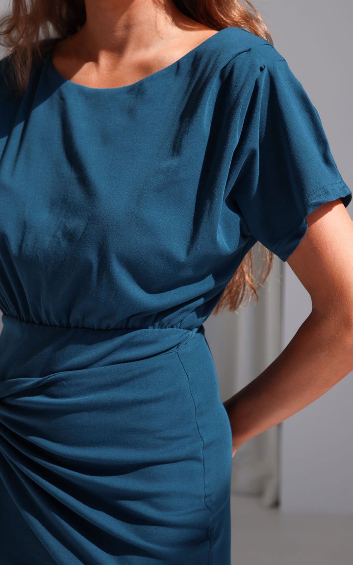 Kobe Short Sleeve Midi Dress - Teal Blue