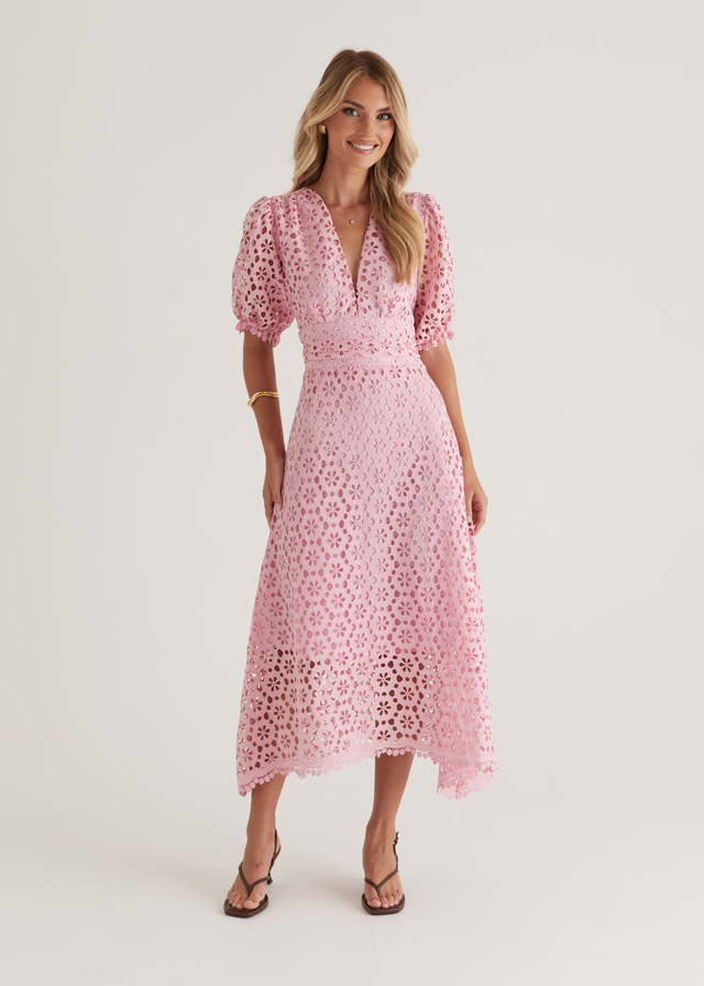 Jahra Lace Midi Dress - Baby Pink