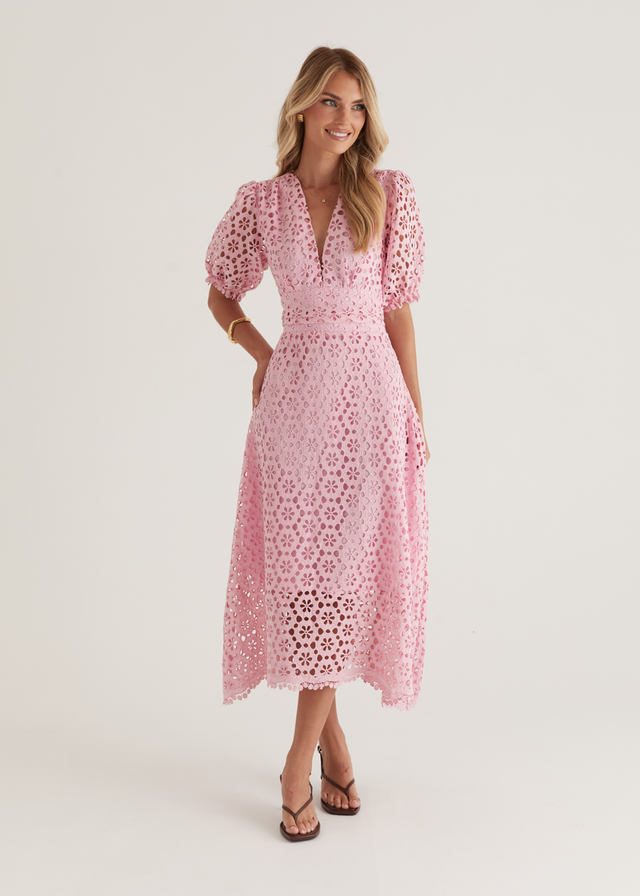 Jahra Lace Midi Dress - Baby Pink