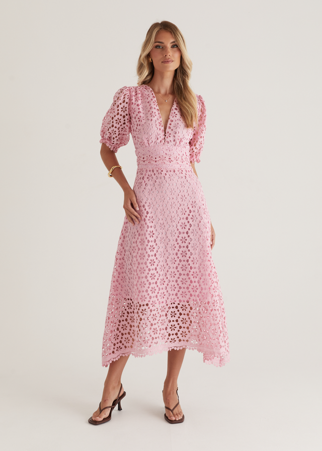 Jahra Lace Midi Dress - Baby Pink