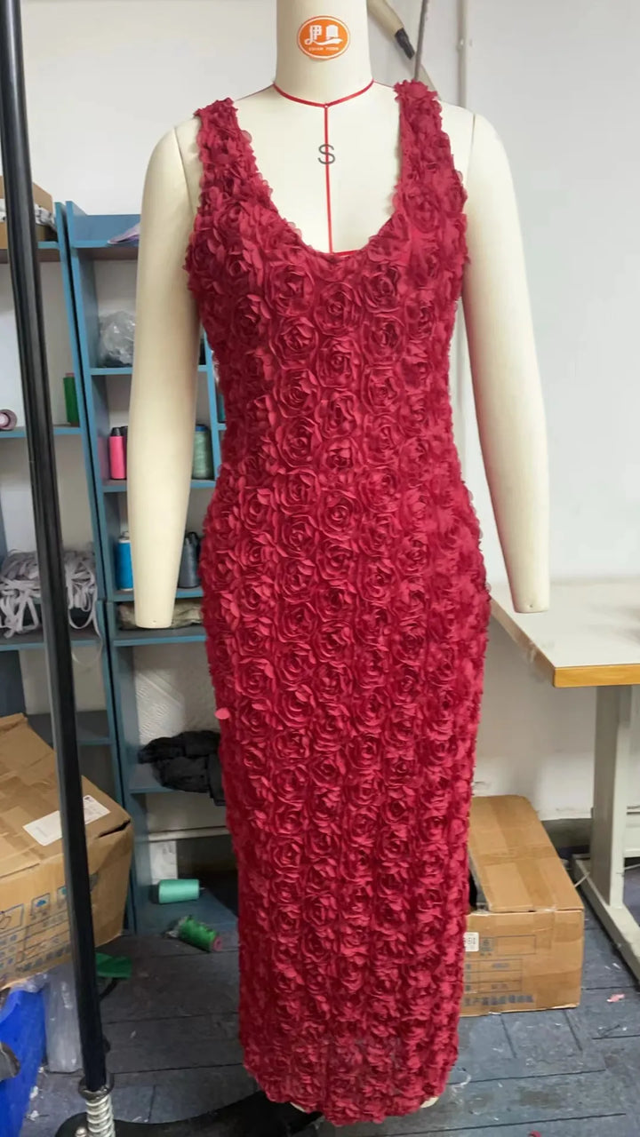 Three-dimensional Flowers Sexy High-Waisted Slimming Dress
