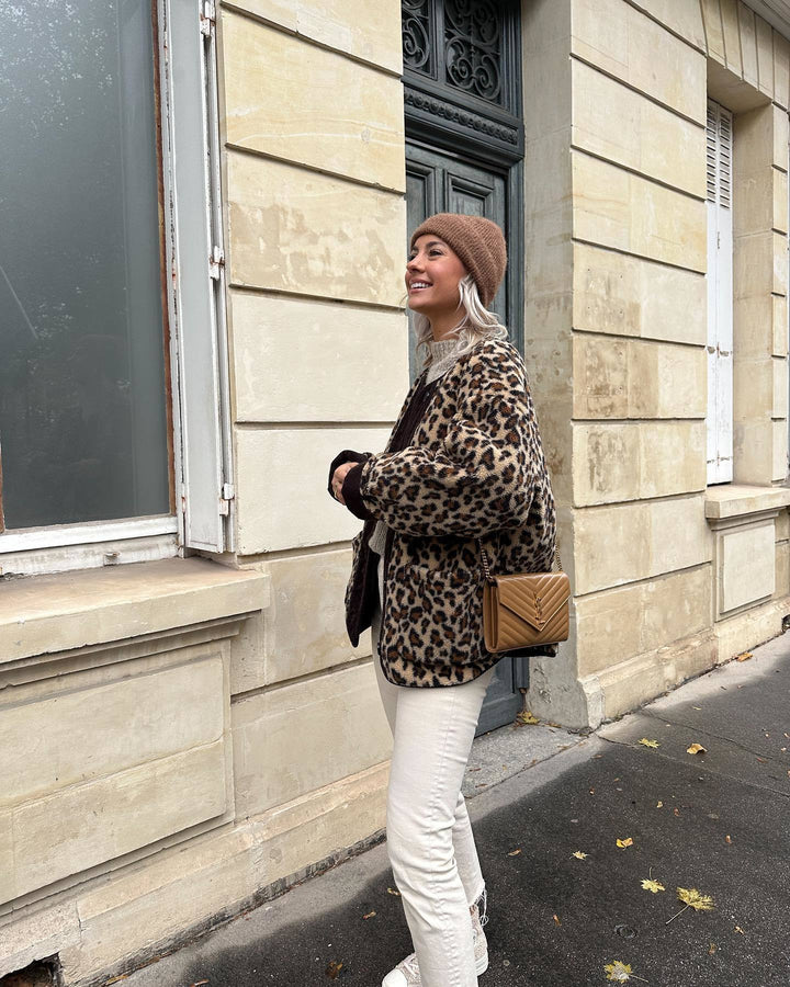 Bramley Women Leopard Print Wool Winter Jacket with Pockets