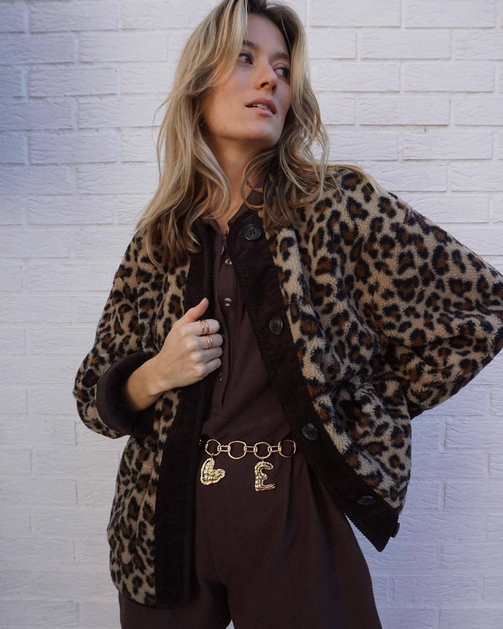 Bramley Women Leopard Print Wool Winter Jacket with Pockets