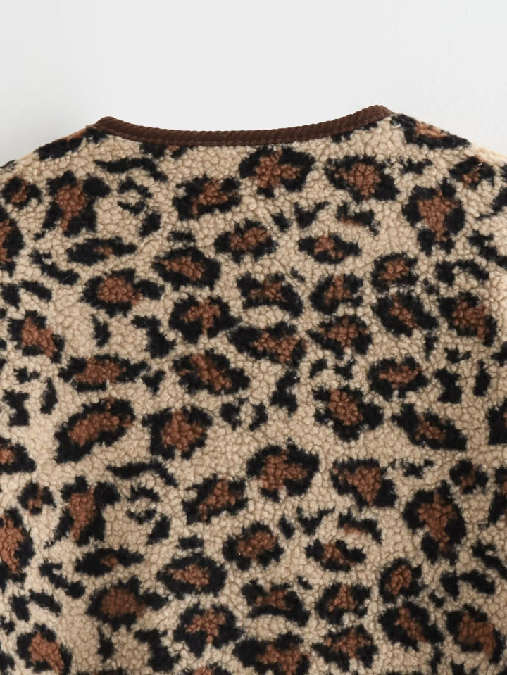 Bramley Women Leopard Print Wool Winter Jacket with Pockets