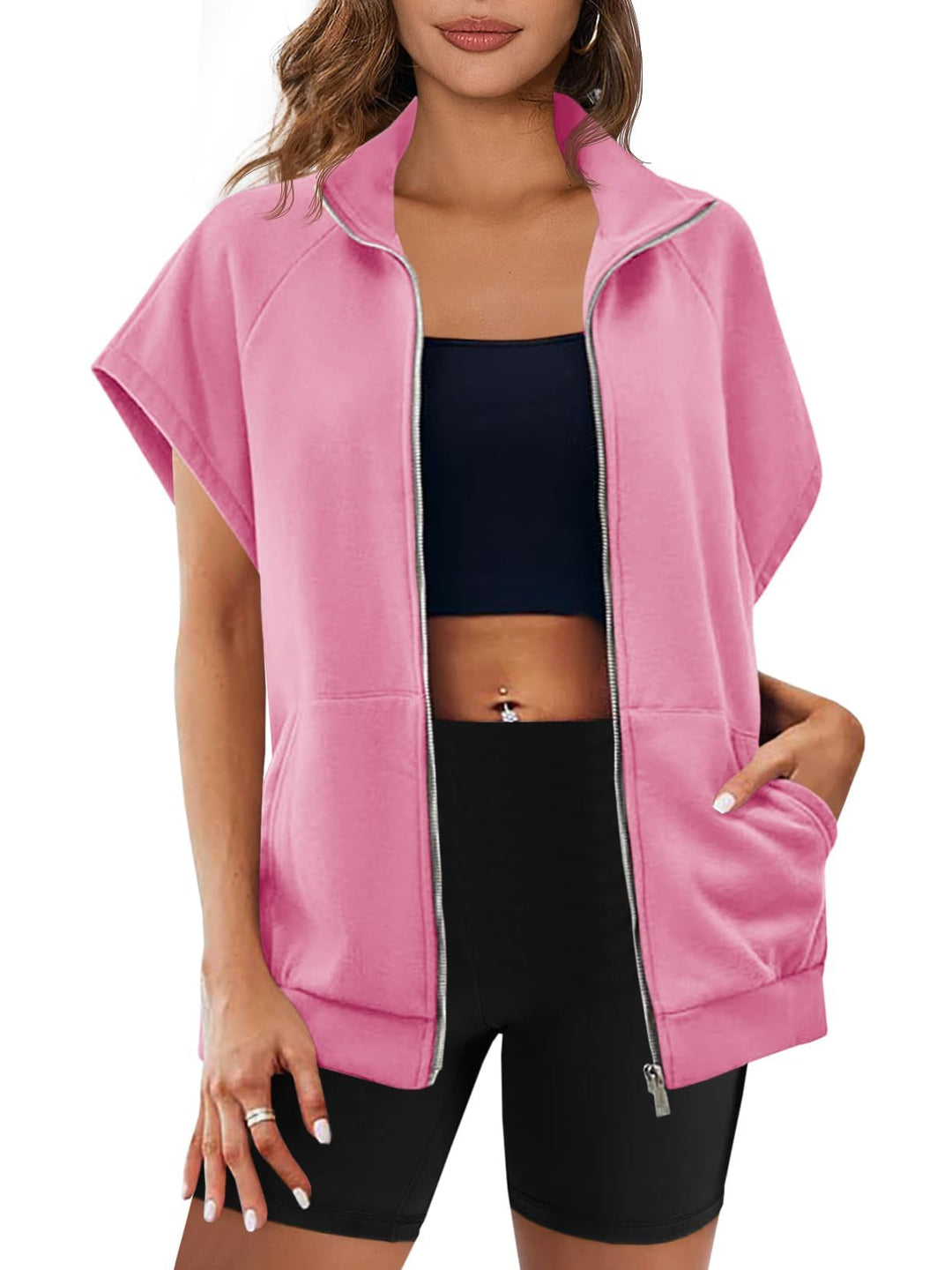 Women's Zip Up Sleeveless Sweatshirt With Pockets
