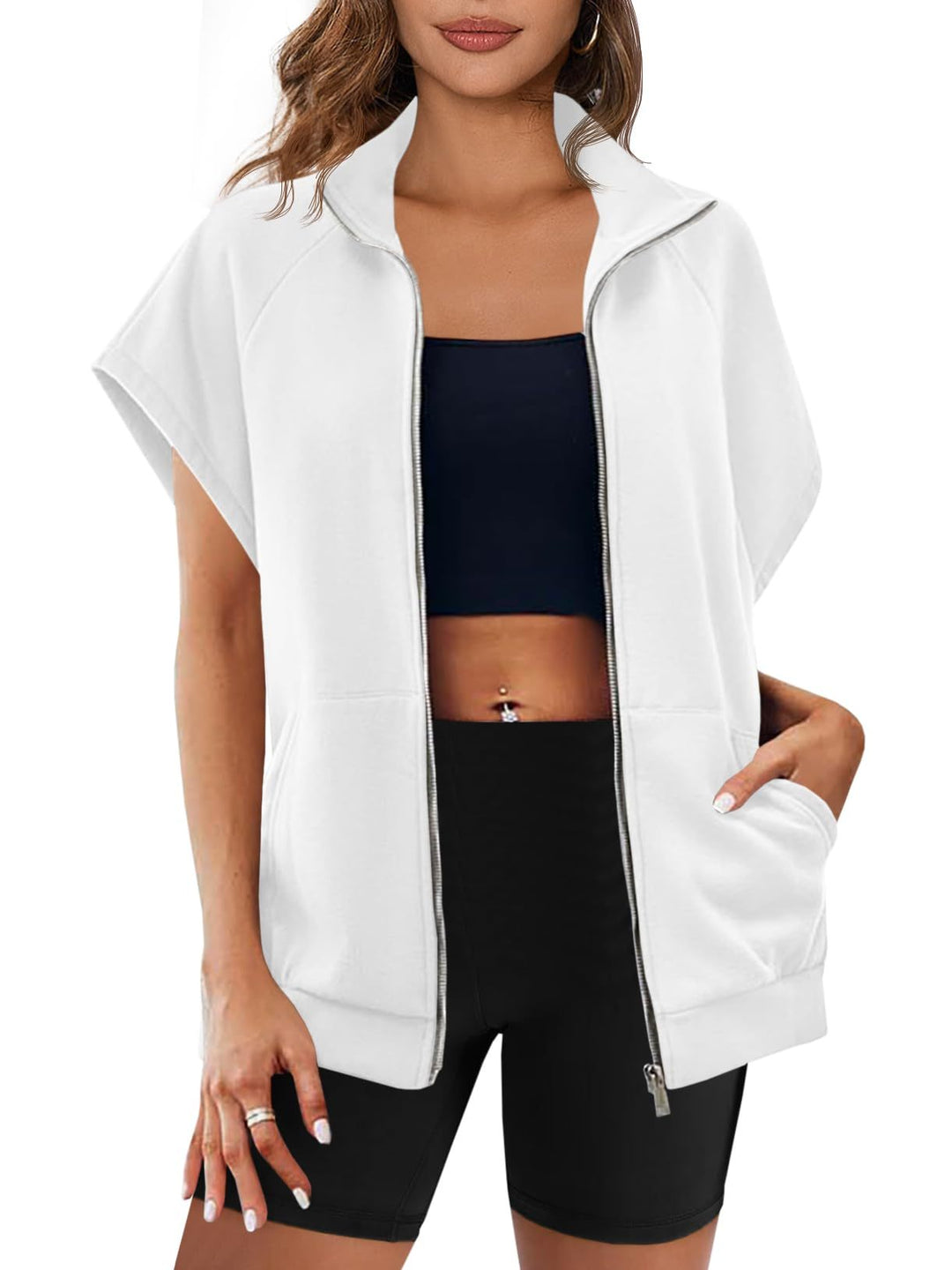 Women's Zip Up Sleeveless Sweatshirt With Pockets