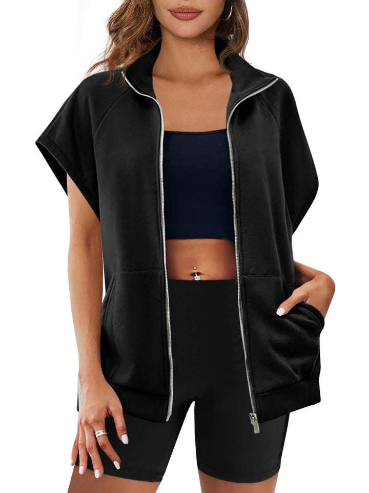 Women's Zip Up Sleeveless Sweatshirt With Pockets
