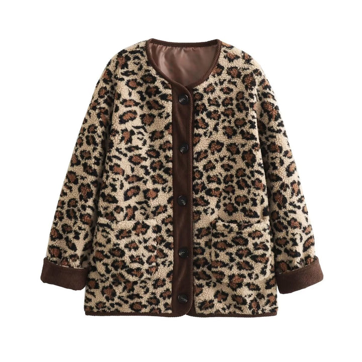Bramley Women Leopard Print Wool Winter Jacket with Pockets