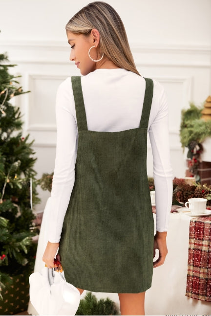 Brown corduroy pinafore dress with a square neckline
