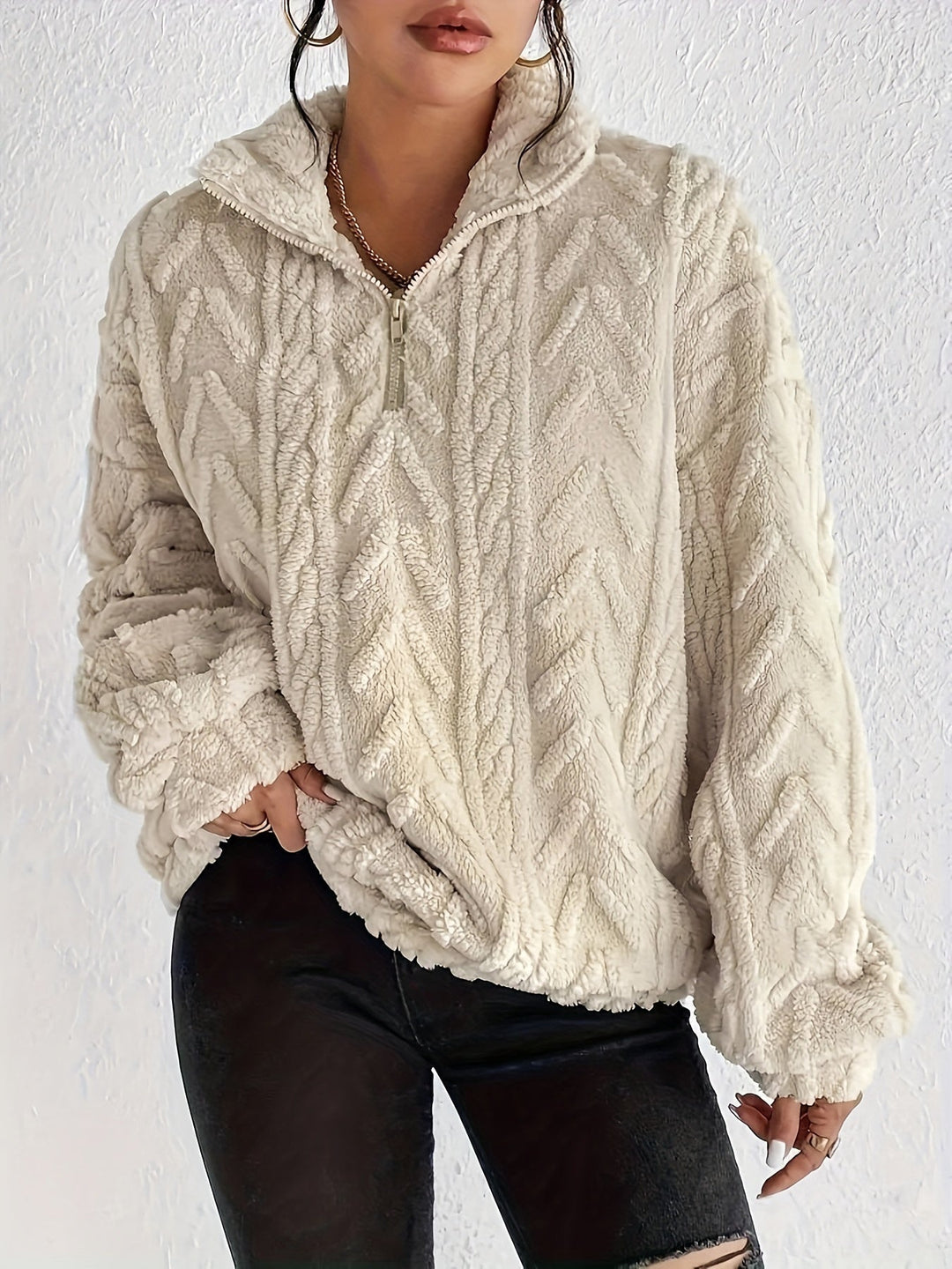 Olivia - Luxe Cable Knit Fleece Sweatshirt