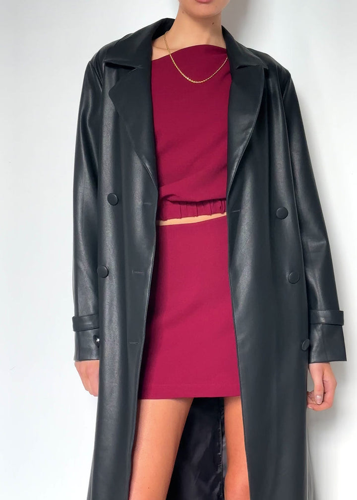 Chanti PU Trench Coat - Black