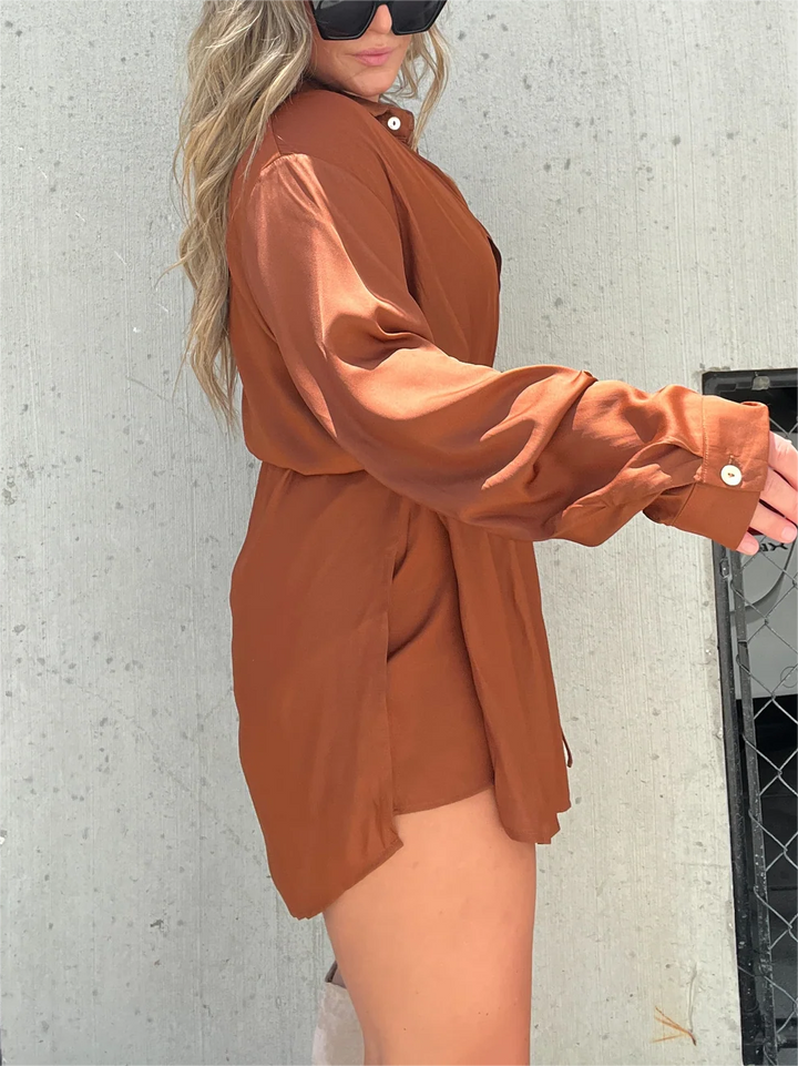 Women's Satin Covered Nights Romper Dress Set
