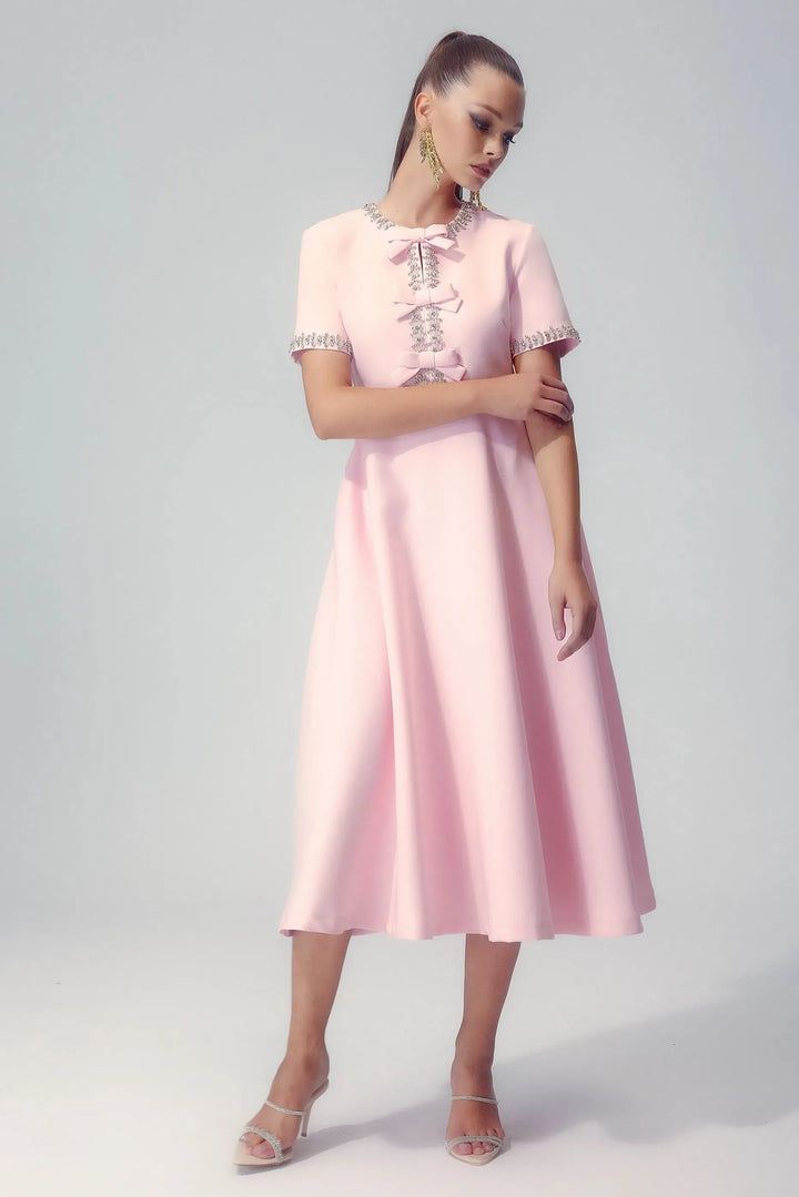 Zoe Bowknot Crystal-embellished Midi Dress