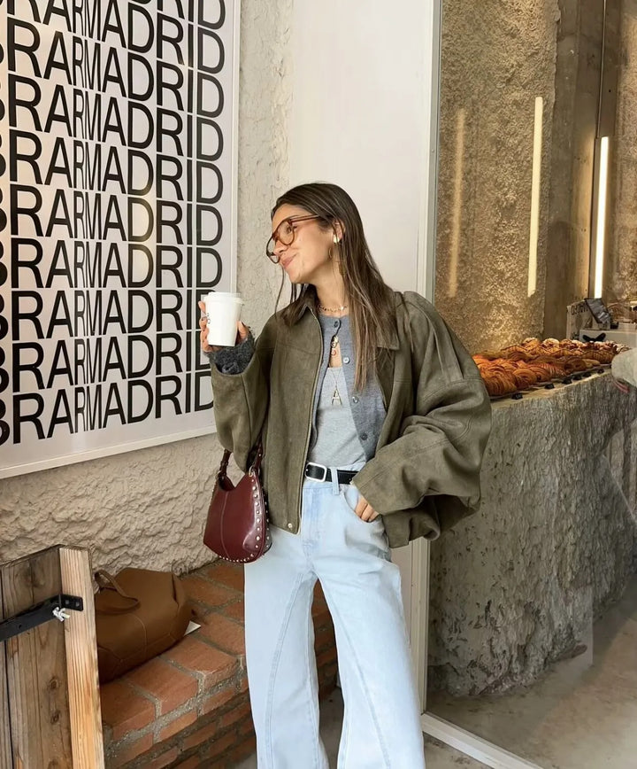 FAUX SUEDE BOMBER JACKET
