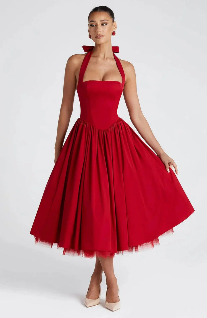 Monet Lace-up Corset Midi Dress