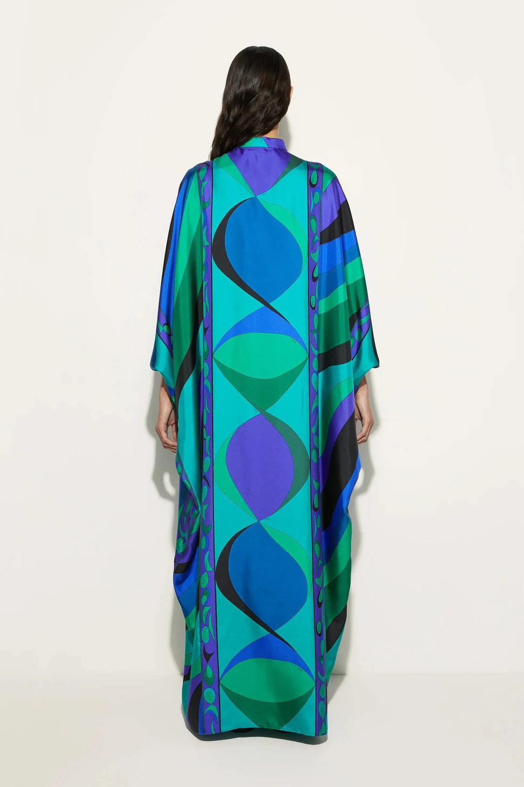 Psychedelic Swirling Iride Satin Kaftan