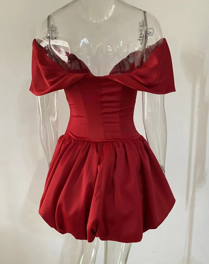 Off-the-shoulder tiered bubble-hem mini dress