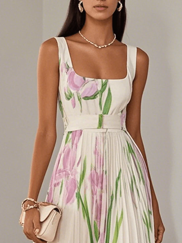 Karen Elegant Floral Chiffon A-Line Maxi Dress
