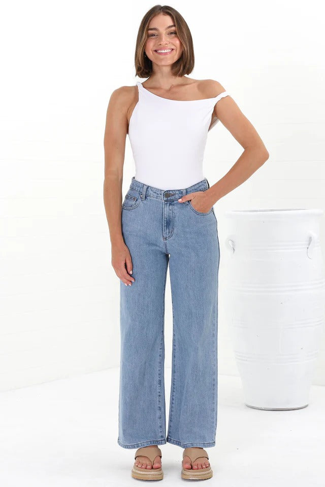 Harlan Jeans - High Waisted Wide Leg Jeans in Light Denim