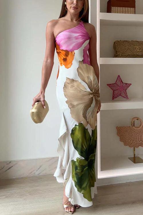 Emma One Shoulder Floral Print Maxi Dress